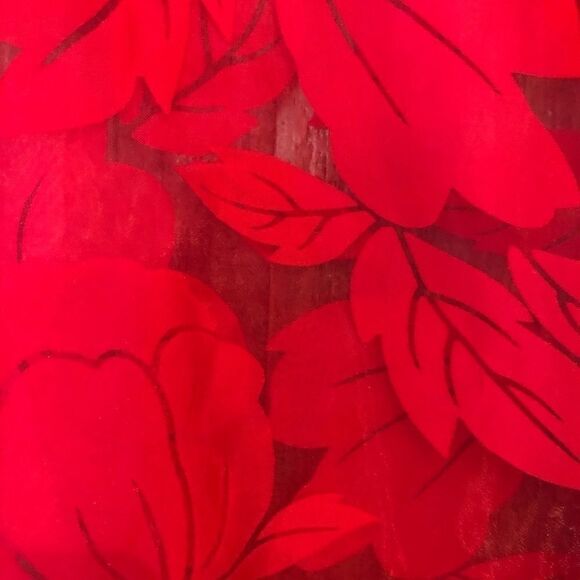 Sheer Button Down L* Floral Red Rhinestone Valentines Evening Relaxed Fit Shirt - Picture 6 of 7